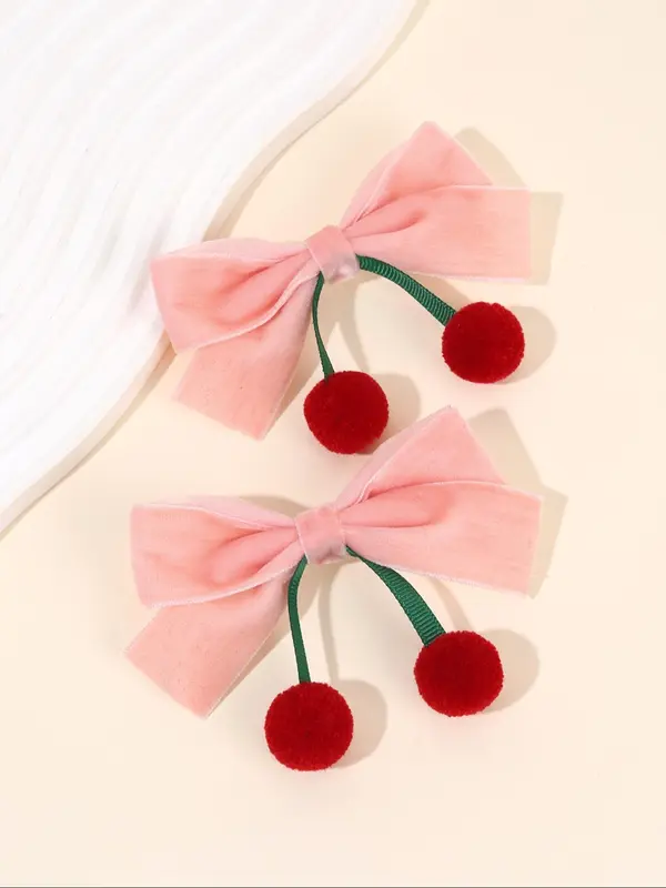 Cute Cherry Decor Hair Bows, Velvet Bowknot Hair Clips, Fashionable Hair Accessories for Girls, Minimalist Headwear Suitable for Thick Hair 2