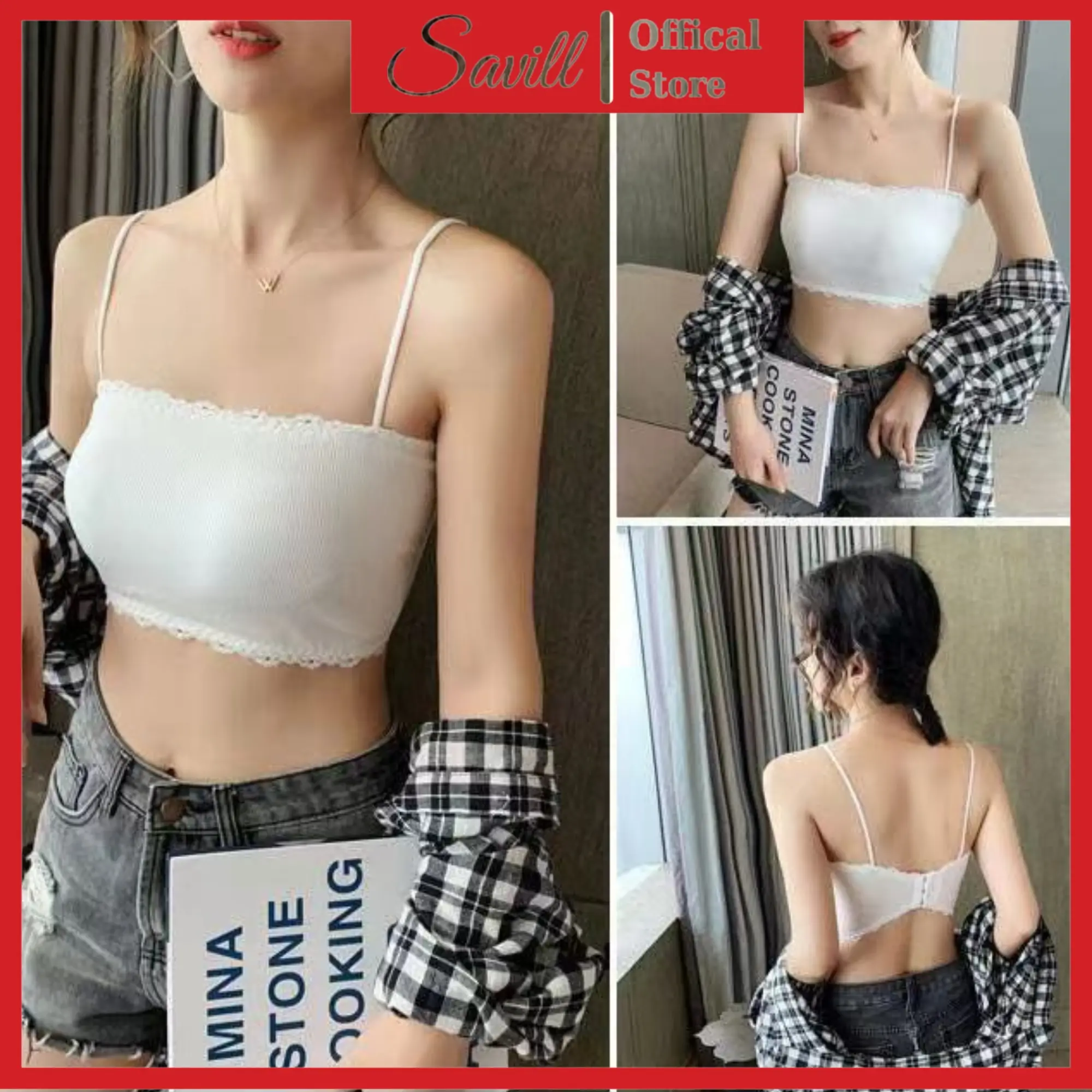 Áo Bra Nữ 2 Dây Viền Ren Quyến Rũ, Áo Lót Nữ Cup Ngang Cài Sau Tiện Lợi SAVILL B636