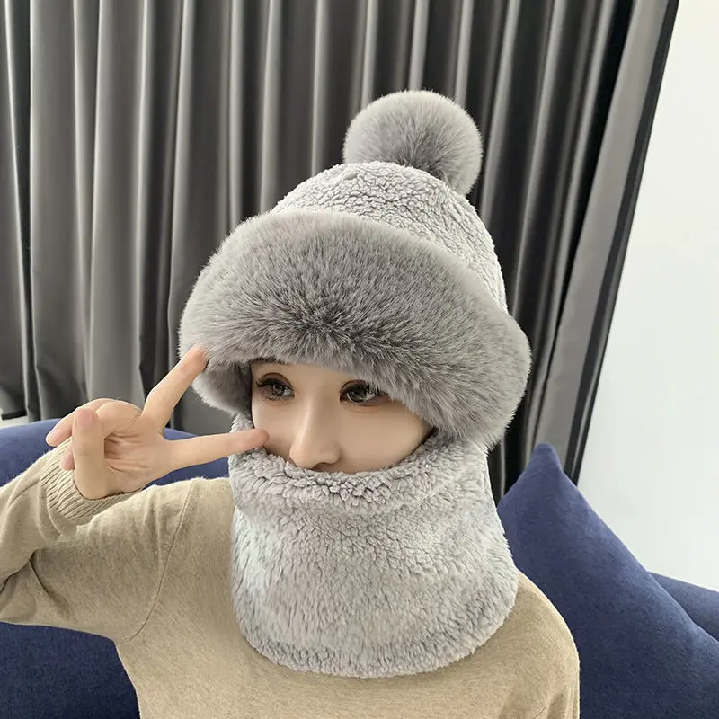 Mũ Cashmere, Mùa Đông, Dành Cho Nam Và Nữ, Mũ Trùm Đầu, Mũ Khăn Quàng Cổ, Mũ, Dày, Ấm Cúng Và Ấm Áp, Mũ Bobble Cưỡi Cừu