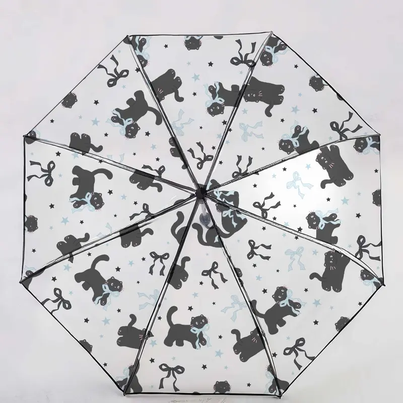 Cartoon Cat Pattern Umbrella, 1 Count Portable Folding Umbrella, Umbrella for Outdoor Photography, Street Photography, Travel, Gift 4