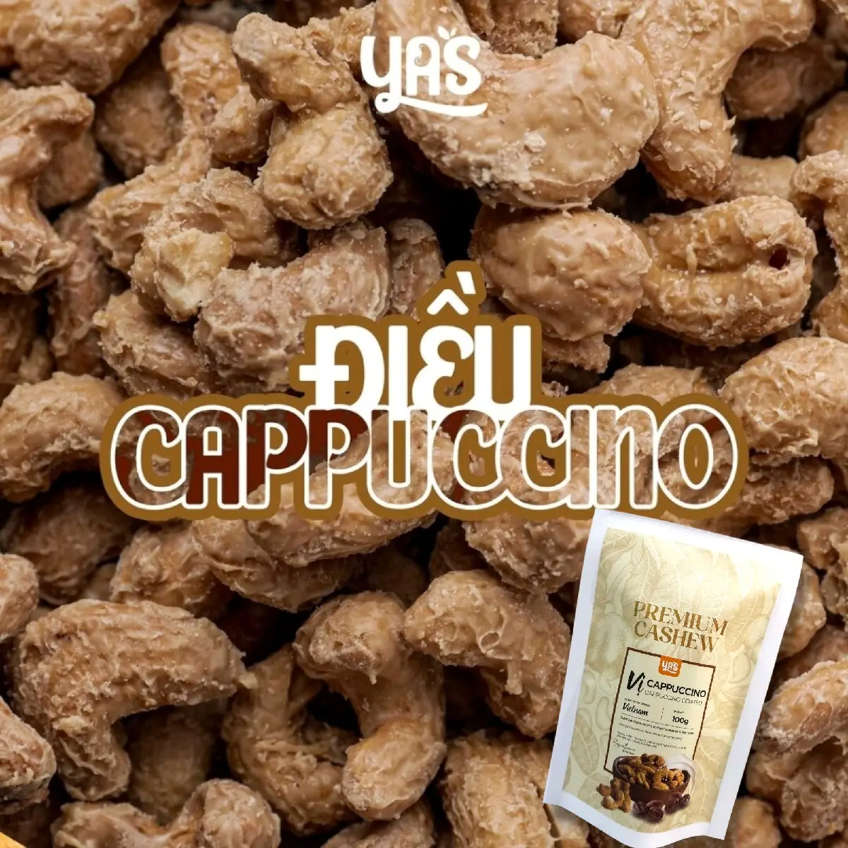 Hạt điều Cappuccino YAS túi 100g điều cao cấp, vị mới lạ làm đồ ăn vặt, quà biếu Snack Food Nuts hạtđiều 7vị