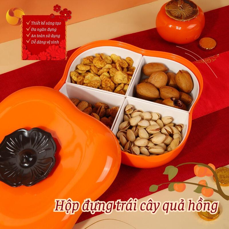  Hộp Nhựa 4 Ngăn Quả Hồng Đựng Kẹo Trái Cây Khô Bánh Mứt Tết Có Nắp Đậy Trang Trí để bàn Nhà bếp phòng khách khay mutt 