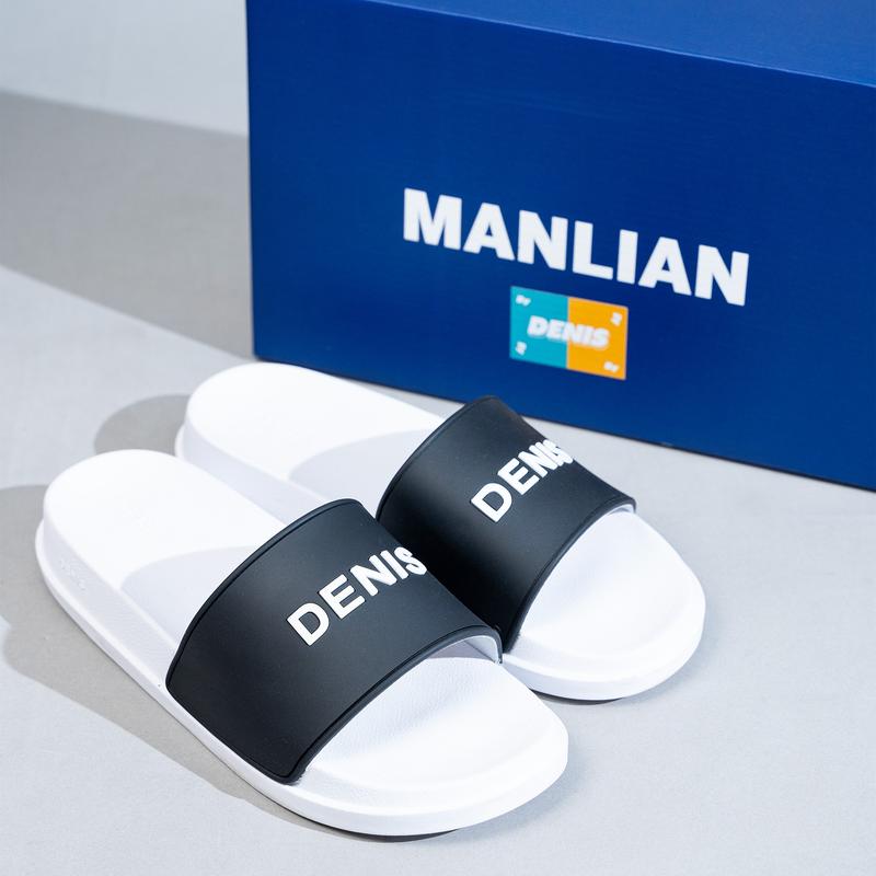 Dép quai ngang Denis Unisex Slipper DN06 Màu Đen phối Trắng Basic Ngoài trời Nam Đế Bằng DéP Dép Lê