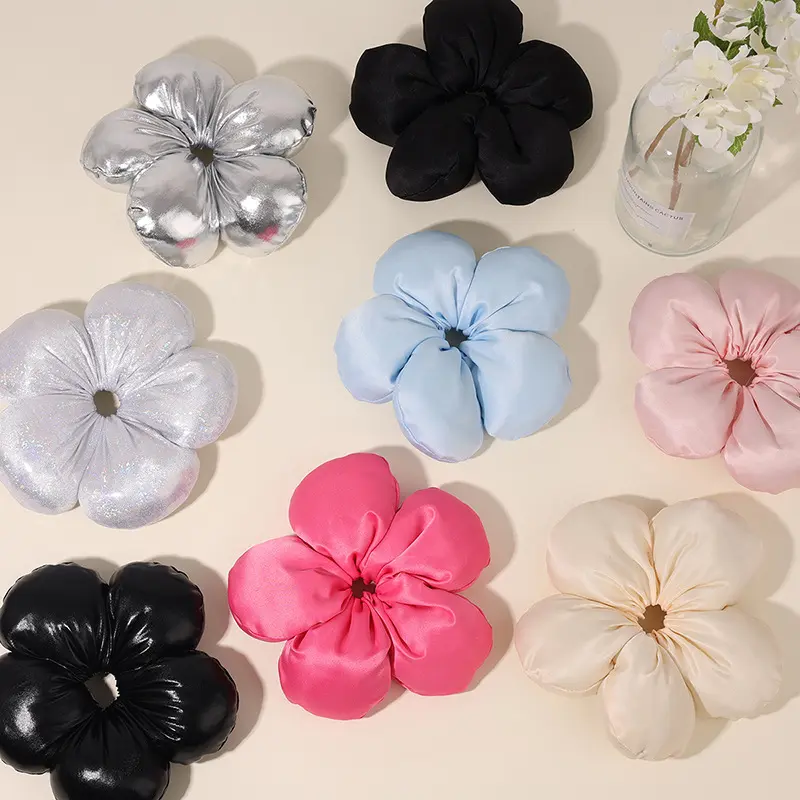 Bread Flower Hair Tie High-End Satin 3D Cotton-Filled Scrunchie Elegant Hair Tie