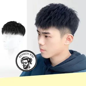 Hairtop Penutup Botak Pria Rambut Pendek Dengan Poni / Toupee Pria Model Korea Warna Hitam