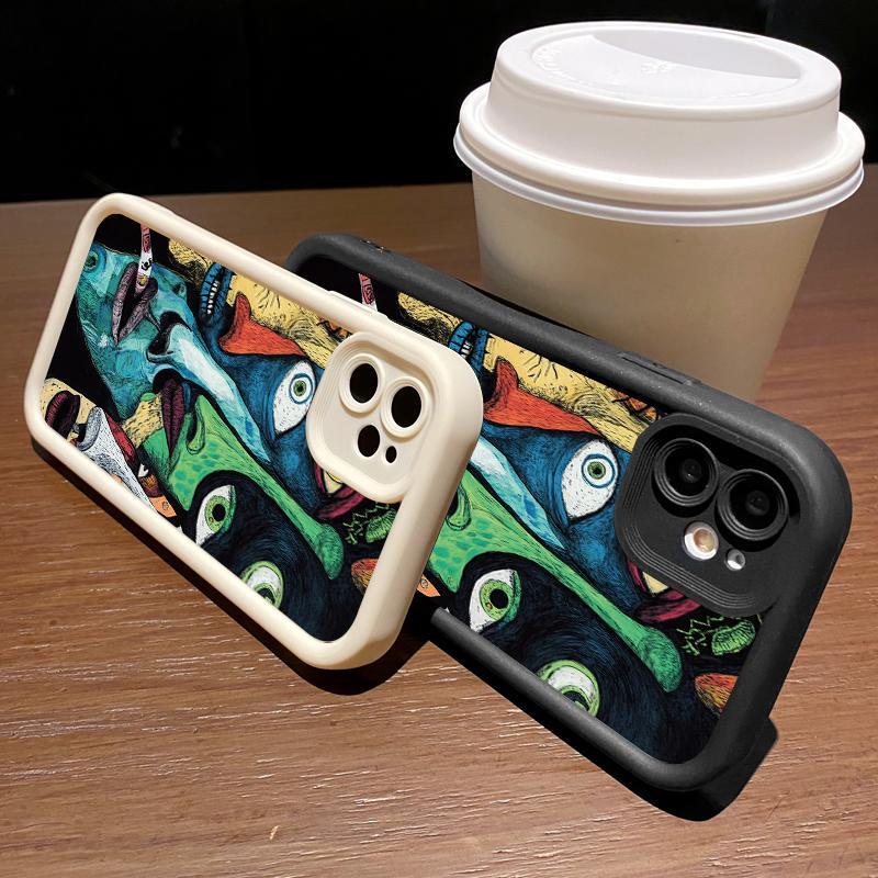 Casing Hp Untuk Iphone 11 11 Pro Max 13 6 6S 7 7 Plus8 Plus 8 SE 2020 2022 X XS XR Silikon TPU Pelindung Kamera Topeng Setan Artistik Soft Case Ponsel Penutup 2