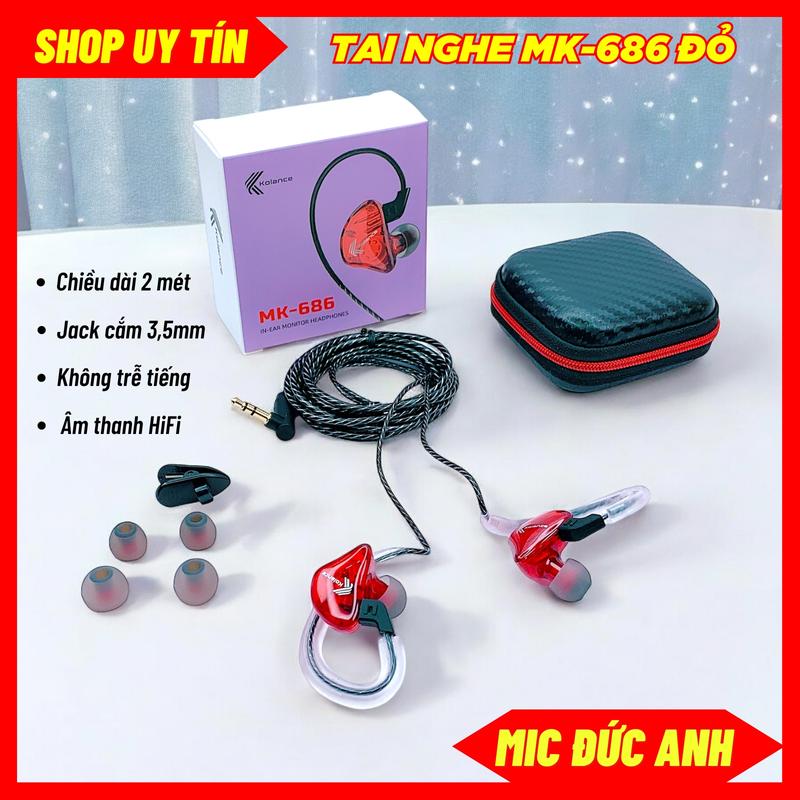 Tai Nghe Dây Nhét Tai Móc Ngược MK686 Có 2 Màu Đỏ Xanh, Xem Phim Nghe Nhạc Âm Thanh HiFi, Jack 3.5mm Earphone