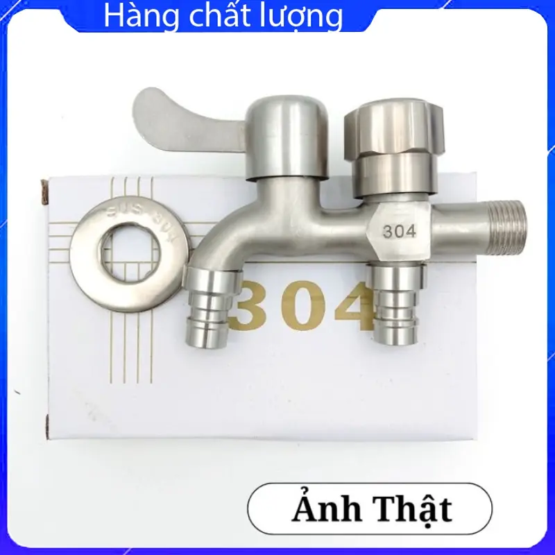 Đầu vòi nước inox 2 đầu ra - Vòi Xả Nước Đôi 2 Đầu Ra  Cấp Nước Máy Giặt Inox 304 Cao Cấp 0
