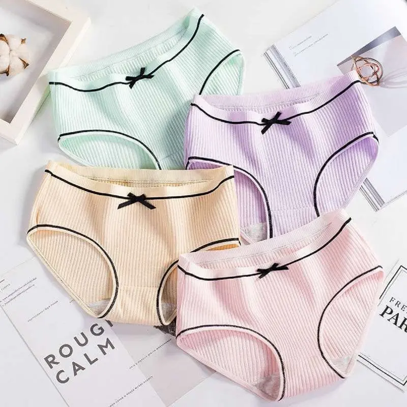 Set 10 quần lót gân tăm tre đính nơ , mềm mịn, thấm hút mồ hôi, nhiều màu, dễ thương 1