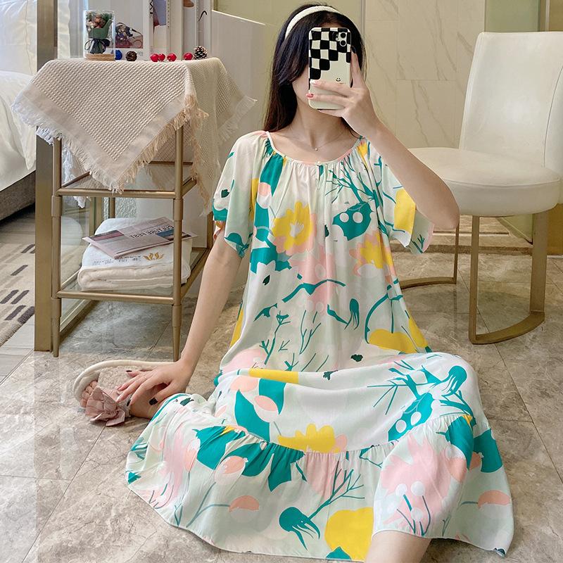 [XẢ KHO GIÁ SỐC] Váy đầm ngủ ngắn tay mặc hàng ngày vải Cotton lụa thoáng mát, váy lanh mặc bầu, áo ngủ nữ dáng suông bigsize mã VAV0494 Váy Ngủ