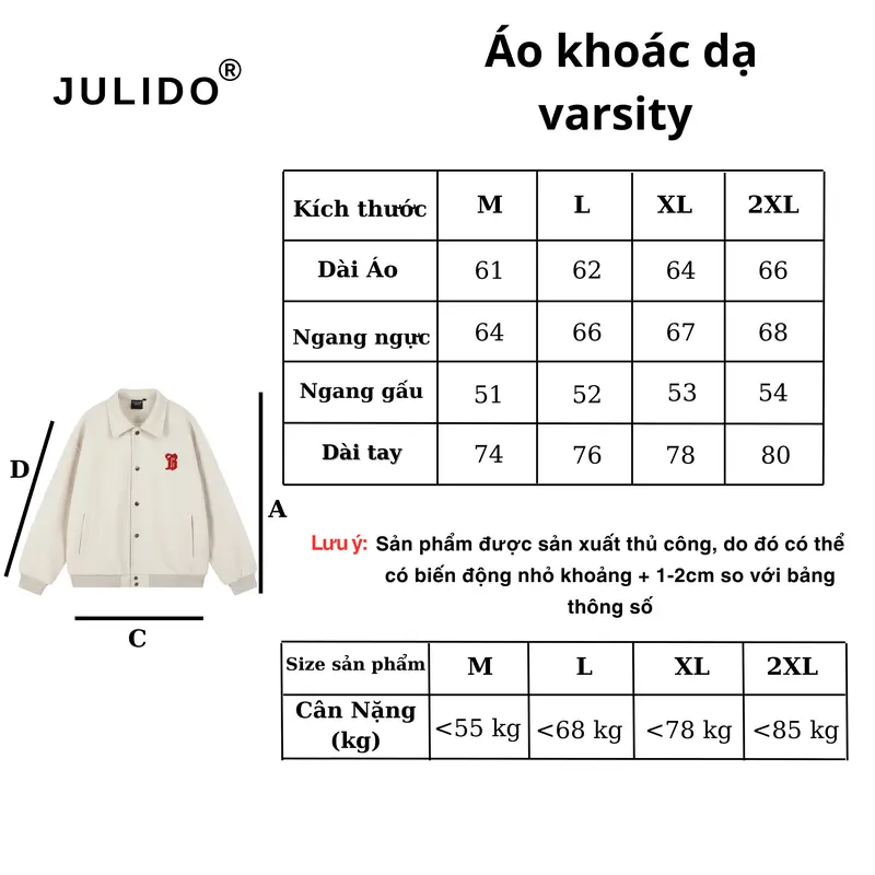 [DEAL MỞ BÁN] (Form Rộng) Áo khoác dạ lót lông Varsity nam nữ JULIDO, chất vải dạ ép dày dặn lót lông cừu cao cấp