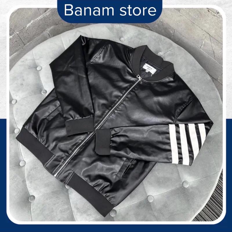 Bản áo khoác bomber Da 4 vạch thêu trắng siêu cấp Jacket Đen Nam Nữ Top Women 5