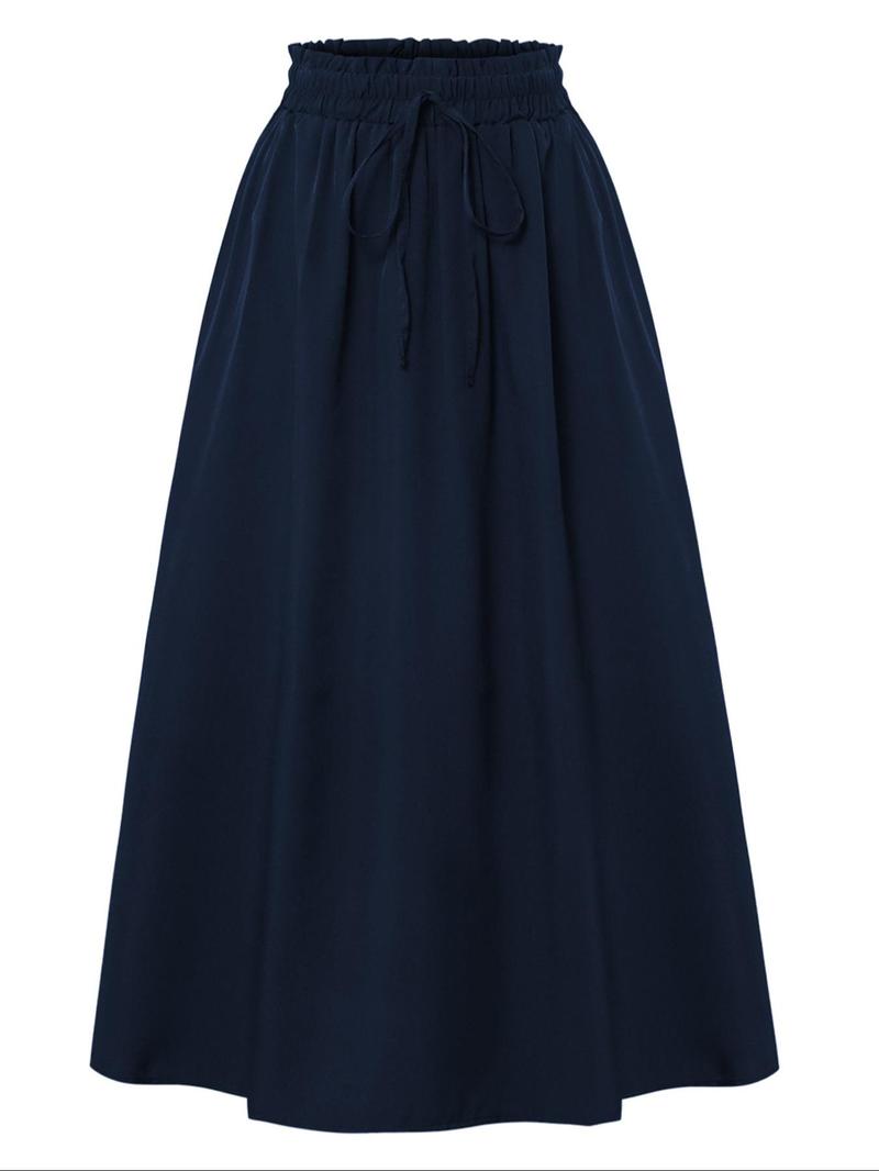 Product Introduction of Women's Plain/Ditsy Floral Print Skirt, Elegant Drawstring Waist Skirt for Holiday Vacation Daily Wear, Ladies Summer Clothes 5