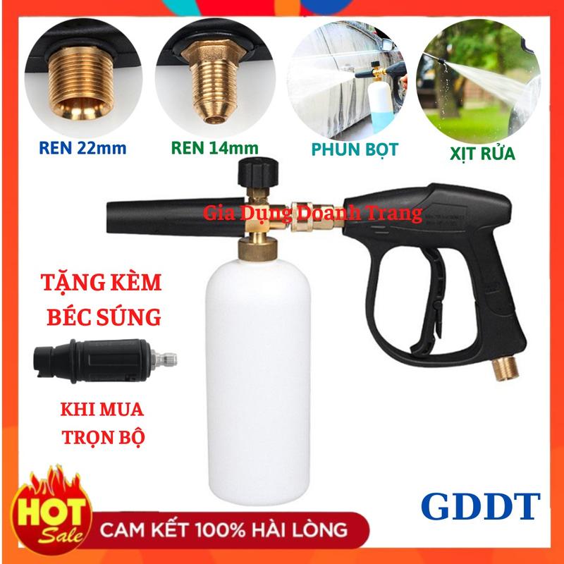 Bộ sún.g phun bọt tuyết rửa xe 1L cho máy rửa xe mini, máy rửa xe áp lực cao (Ren ngoài 22mm và 14mm)