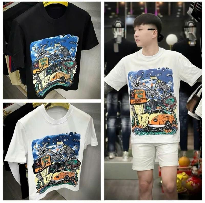 Áo thun nam cổ tròn in họa tiết cây dừa ô tô thun cotton co giãn phong cách thời trang trẻ trung chuẩn form Menswear