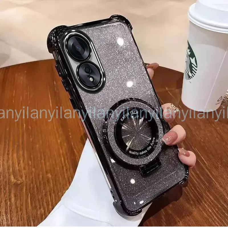 Ốp Chống Sốc, Dành Cho OPPO A58 A78 4G 5G, Bốn Góc, Ốp Điện Thoại Chống Sốc, Mạ Ốp Lấp Lánh, Hút Từ Tính, Che Phủ Toàn Bộ, Có Giá Đỡ 4
