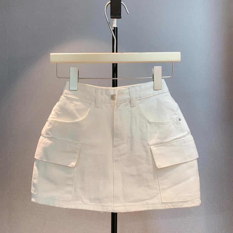 nhatran - Chân váy jean nữ phom ngắn chữ a viền trơn chất Denim cotton Women Nhung Voi Khuy dày mịn có lót bảo vệ TÚI HỘP TY