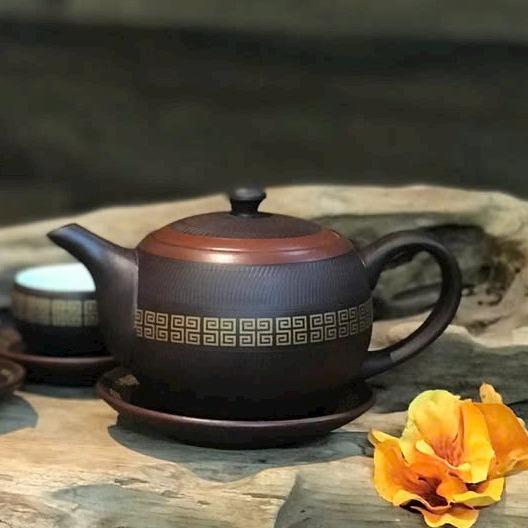 Ấm Trà Nâu Viền Vàng Ấm Lẻ -Nghệ Nhân Phạm Thế Anh Bát tràng