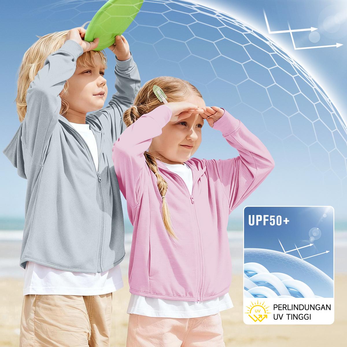 KKTOP Jaket UV Hoodie Jaket Anak Laki laki Perempuan Unisex UPF50+ Unisex 5-12 Tahun (KIDS Jaket 01)