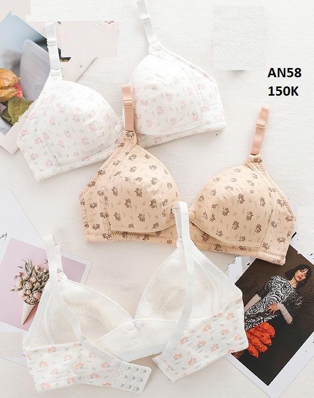  Áo bra bầu và cho bé tuti hoạ tiết bông hoa AN58 Kem Cotton 