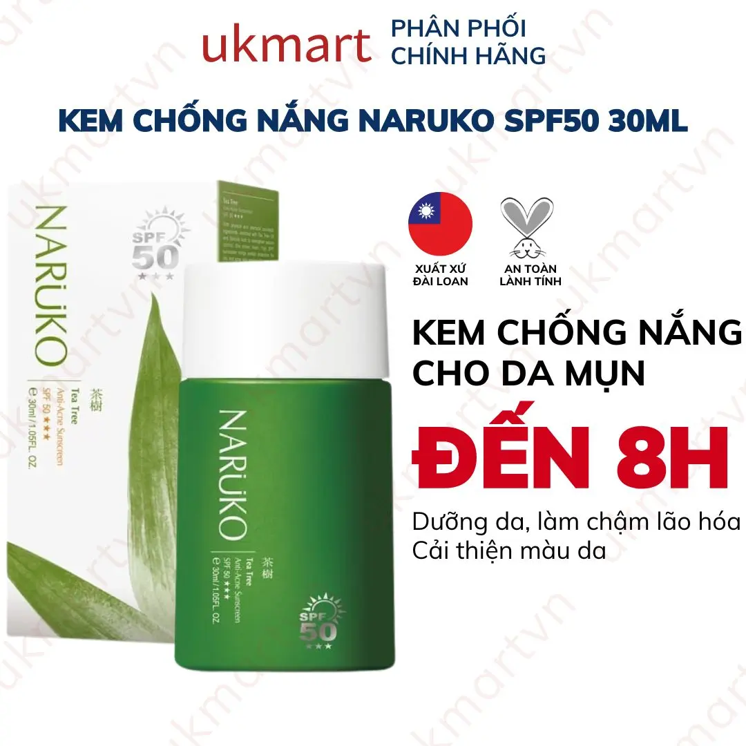 Kem Chống Nắng Dành Cho Da Mụn Naruko Tea Tree Anti-Acne Sunscreen SPF50 30 ml Sun Cream Skincare