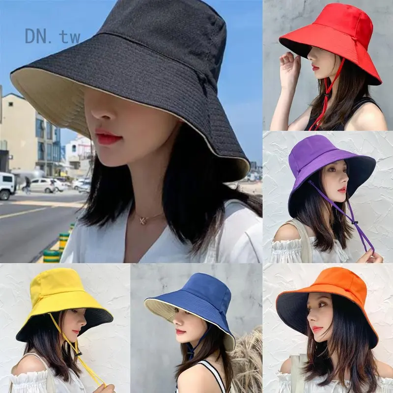 Sun protection hat for women, spring and summer Korean style student reversible fisherman hat, foldable women's outdoor large brim sun hat