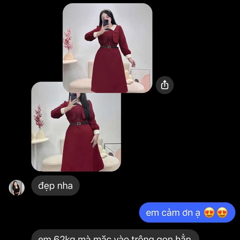 A9 Váy thiết kế tuyết mưa đỏ đô dài tay cổ sen 3