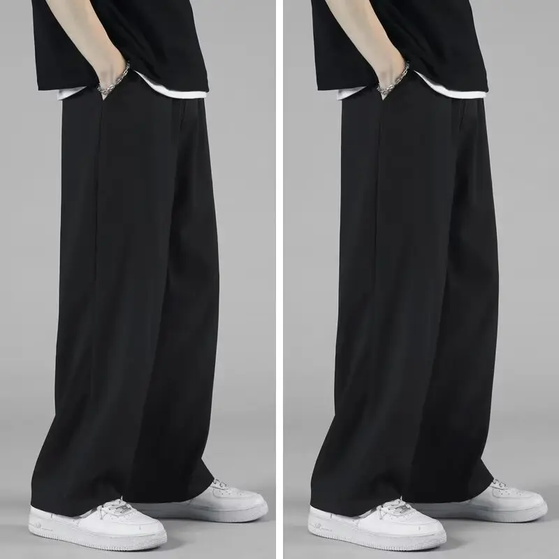 Men's Ice Silk Pants Korean-Style Summer Thin Trendy Loose Casual Trousers Wide Leg Straight Draping Ice Silk Suit Pants