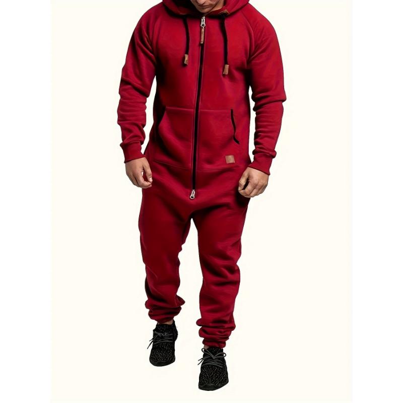 Men's Hooded Fleece Lined Jumpsuit, Long Sleeved Full Zip Pajamas With Kangaroo Pockets 8