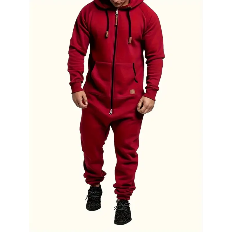 Men's Hooded Fleece Lined Jumpsuit, Long Sleeved Full Zip Pajamas With Kangaroo Pockets 8