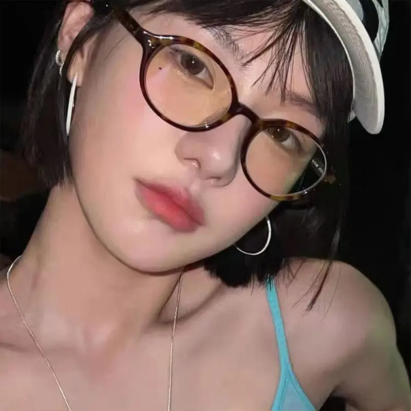 【zhamus】Kacamata Bingkai Oval Retro Kacamata Bingkai Kecil Kacamata Optik Anti Cahaya Biru Pemutih