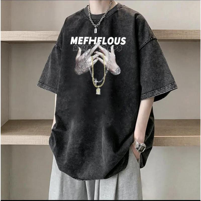 cotton nguyên chất mùa hè 2024 phong cách mới giặt đau khổ đa năng thời trang phong cách Hàn Quốc hợp thời trang rộng rãi cho nam nữ áo thun ngắn tay in hình học sinh cao cấp 4
