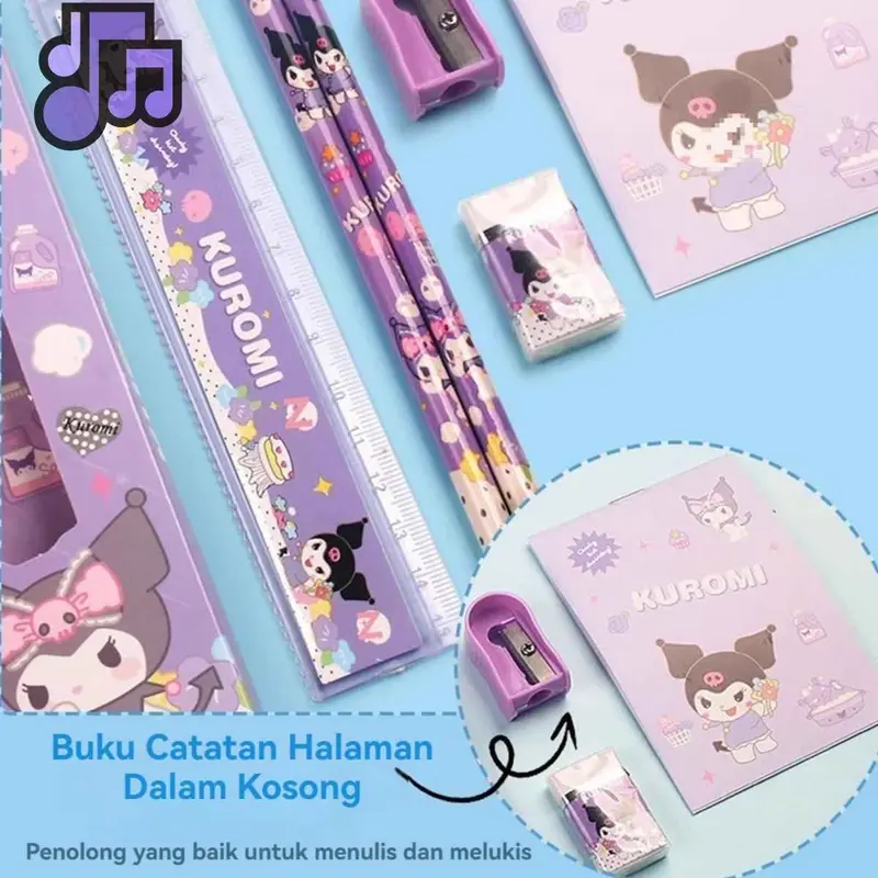 Kotak Pensil Anak Set 7 in 1 Stationery Hadiah Anak Sanrio Alat Tulis Set Kuromi My Melody Cinnamorollbrae 4