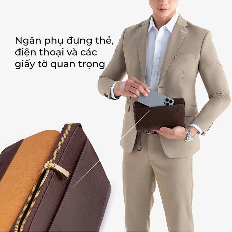 Product Introduction of Ví Nam Cầm Tay Clutch Da Chính Hãng GENCE RB01 Da Bò Khóa Số Cao Cấp Màu Nâu 7