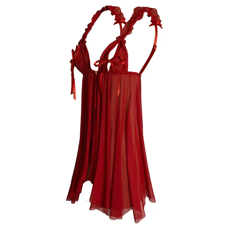 [ RedPink ] Lingerie Dress New Version Dinas Nightwear Transaparan Style Hot Sexy Dewasa Edition Front Open Bra With Pita Beatiful Strap Pundak Renda Mid Back Strech Free G-String Sifon Premium Soft Import Quality XDW 3