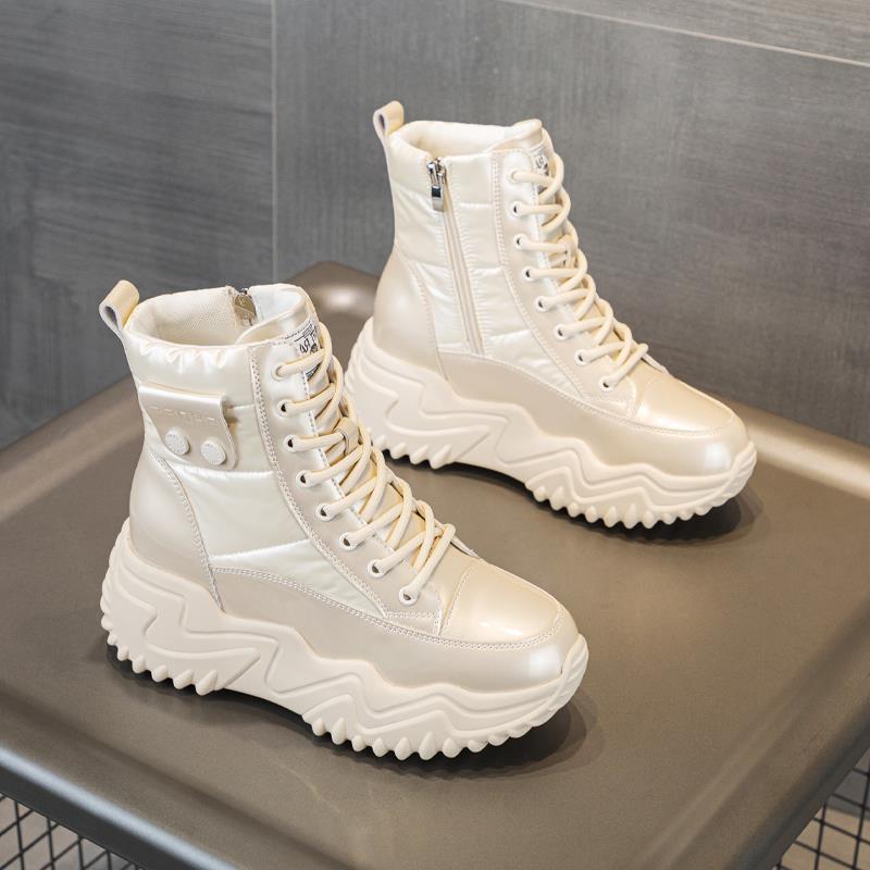 Bốt cổ cao da bò trơn cao cấp đế poythane siêu nhẹ JB20 cao 7cm - Giày thể thao nữ độn đế cá tính