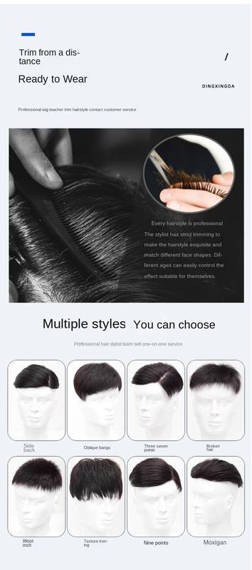 Product Introduction of Wig Men's Real Hair New Brush Cut Ultra-Thin Hand Woven Delivery Needle Biological Scalp Invisible Seamless Men's Wig Set 6