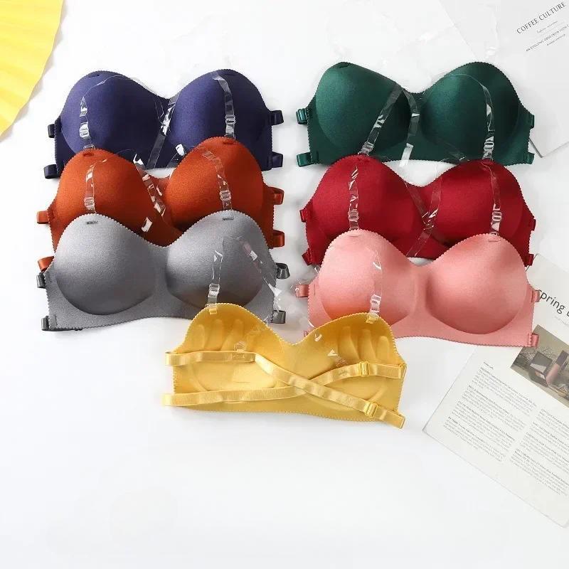 Áo Ngực Lưng Dây Chéo Có Thể Điều Chỉnh Bán Chạy, Không Gọng, Màu Trơn Che Ngực, Vòng Ngực, Thích Hợp Cho Đồ Lót Nữ 0