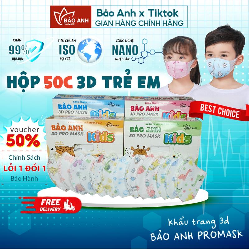 [Combo 100 Cái ] Khẩu trang 3D Trẻ em Bảo Anh Promask 3 lớp kháng khuẩn chống tia UV cao cấp