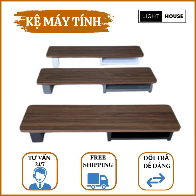 Kệ để máy tính laptop, kệ kê màn hình máy tính bằng gỗ MDF để bàn bo góc có ngăn Light House