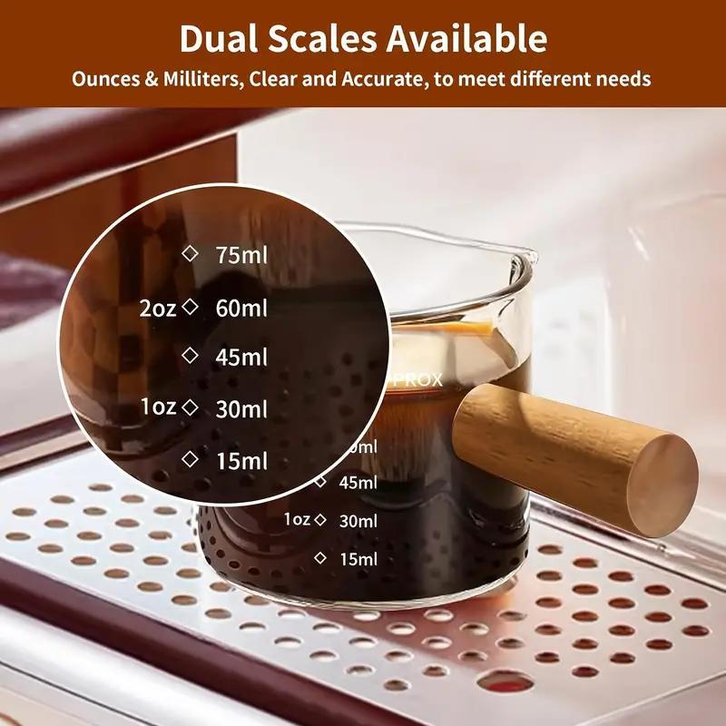 Double-ended Measuring Cup with Wooden Handle, 1 Count Glass Measuring Cup, Coffee Measuring Cup, Coffee Milk Honey Measuring Cup 5
