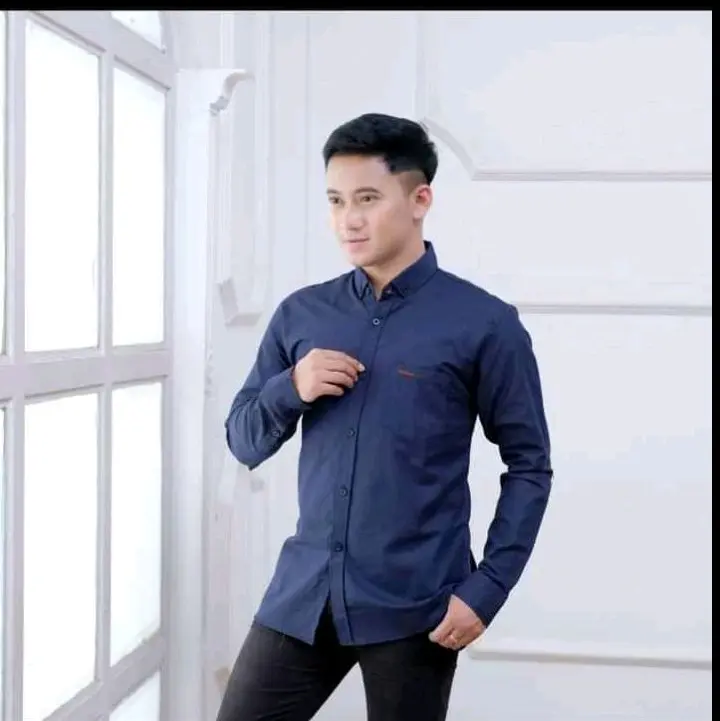 Kemeja Pria Lengan Panjang Simple Katun Santai Standar Formal 1
