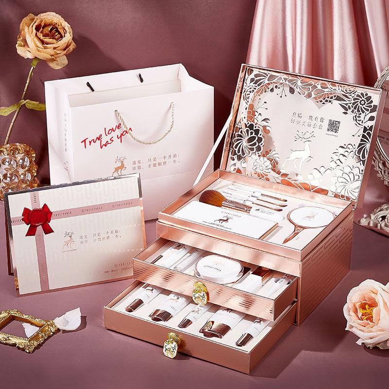  Bộ trang điểm và Skincare đầy đủ 20 món YOULIYOULA hộp 3 tầng + tặng túi đựng đẹp Bộ Trang Điểm 3 tầng HLOFF kèm Gương LED 