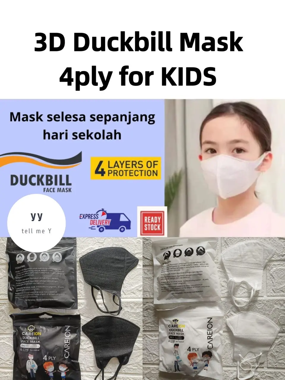 3D kids Duckbill CAREION 4 PLY Earloop 50 pcs
