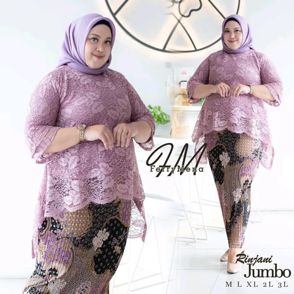 Setelan Kebaha Brokat Rinjani Jumbo Ld 130 CM | Setelan Kebaya Jumbo Modern Wanita | Setelan Kebaya Brokat Wisuda | Kebaya Brokat Elegan | Setelan Kebaya Kondangan | Set Kebaya Jumbo Lengan panjang