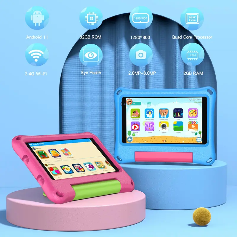 HD Touch Screen 7 Inch Tablet, Android 11 Tablet 2GB RAM 32GB Storage Tablet with WiFi Dual Camera, Parental Control System Android Tablet 2