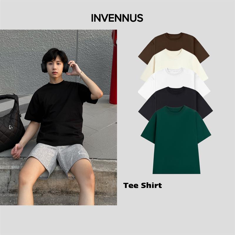 201 - Áo thun trơn INVENNUS thêu chìm chất liệu cotton 250gsm co giãn 2 chiều nam menswear cổ tròn