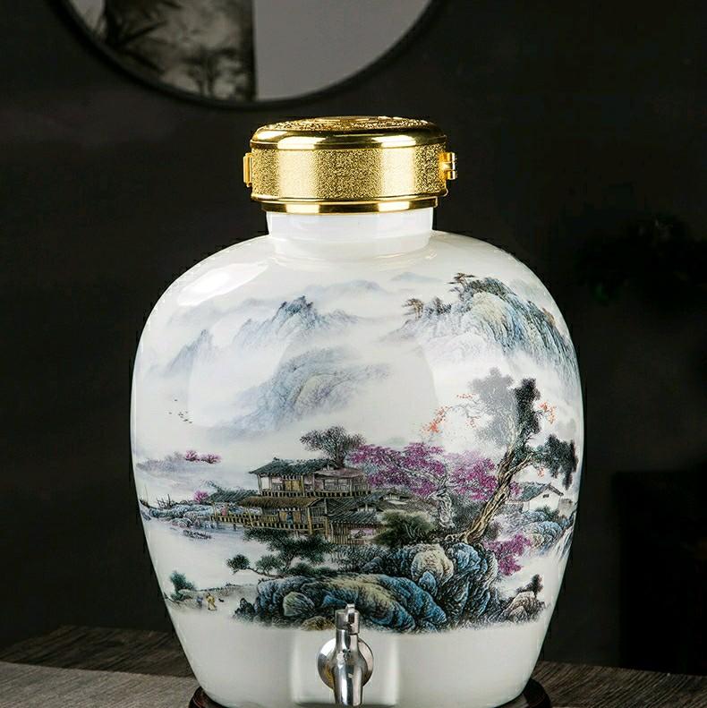 Bình Ngâm Rượu Gốm Sứ  Sơn Thủy Hữu Tình 5 lit, 10 lít , 20 lít