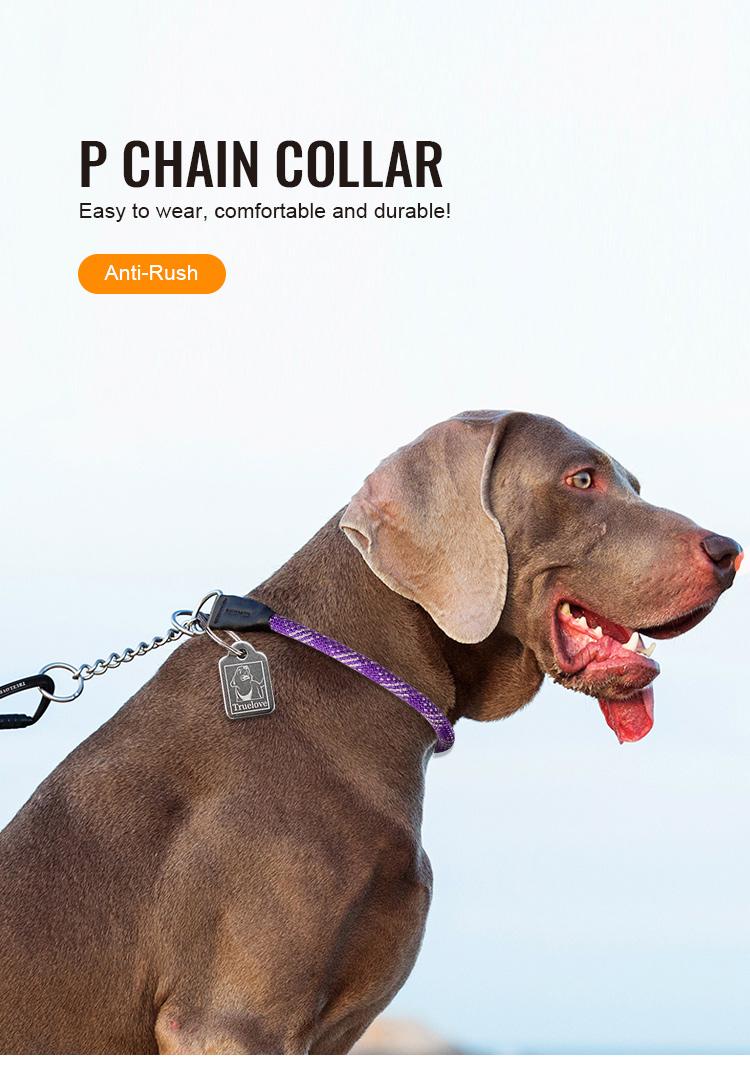 Product Introduction of Truelove Pet P-Collar New Strong Metal Stainless Steel Nylon Braided Large Rope Training Dog Premium Designer Luxury TLC5374 3