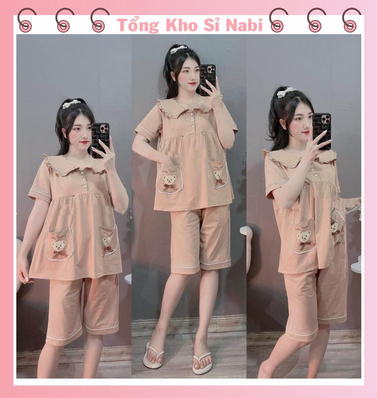 Bộ bầu - bộ sau sinh - thời trang mới nhất ( Lửng - Túi Thêu Đầu Gấu ) chất liệu Thun Mềm mát-Có thun chỉnh bụng -Có khoá kéo cho bé tuti